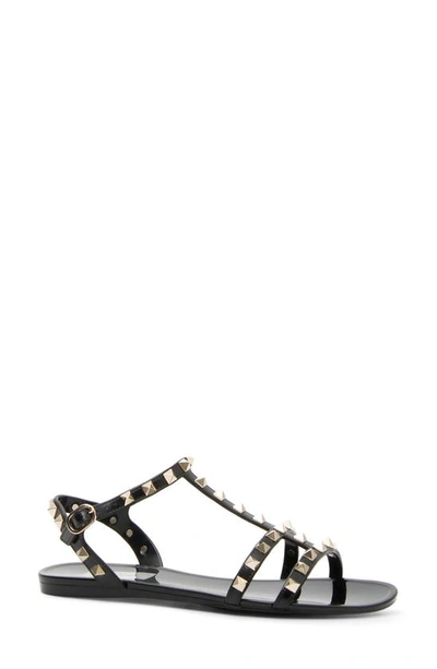 Valentino Garavani Rockstud Jelly Flat Gladiator Sandals In Black
