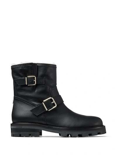 Jimmy Choo Youth Ii Buckled Shearling-lined Leather Ankle Boots In Black