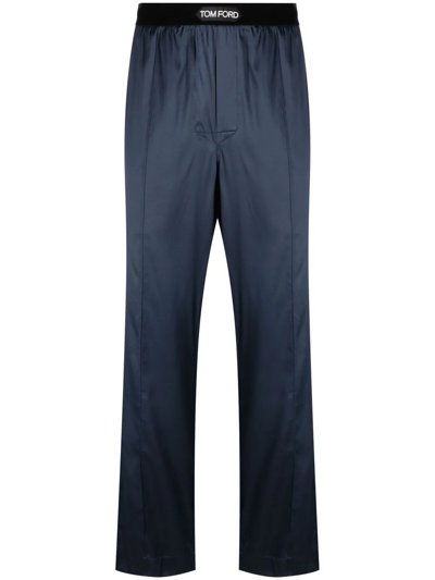 Tom Ford Logo-waist Silk Pyjama Trousers In Midnight Blue