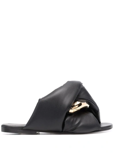 Jw Anderson Twist Chain Flat Slide Sandals In Black