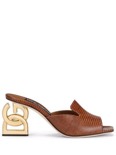 Dolce & Gabbana Dg Interlock Leather Mule Sandals In Biscotto