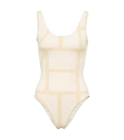 Totême Logo-print Scoop-neck Swimsuit In Sand Monogram