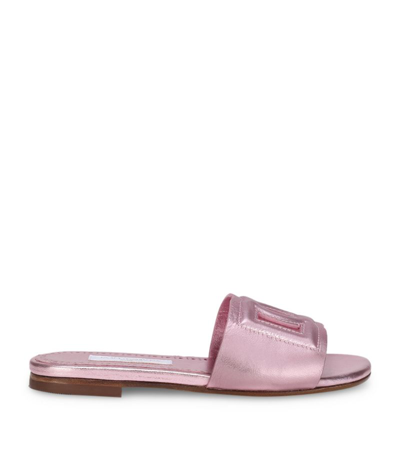 Dolce & Gabbana Leather Dg Millennials Sliders In Pink