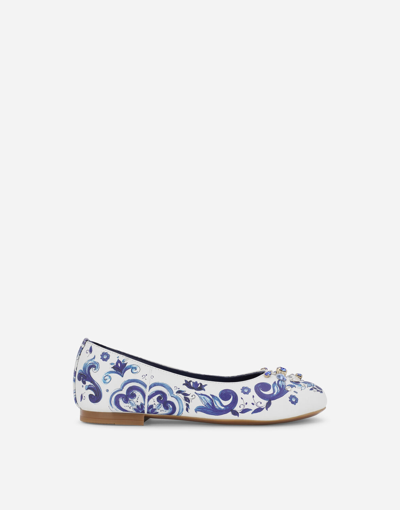 Dolce & Gabbana Majolica-print Calfskin Ballet Flats In Multicolor