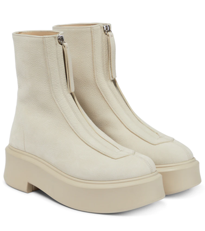 The Row Textured-nubuck Platform Ankle Boots In Beige