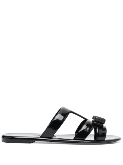 Ferragamo Lylia Bow-embellished Pvc Flats In Black