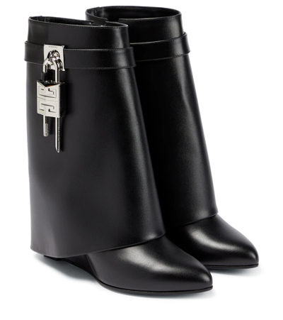 Givenchy Shark Lock-embellished Glossed-leather Ankle Boots In Black