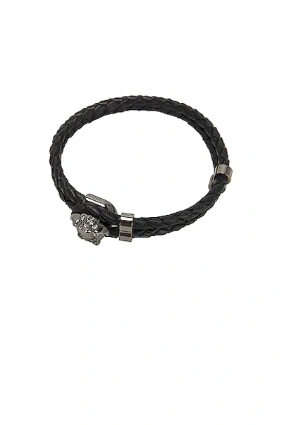 Versace Medusa Logo Double Wire Leather Bracelet In Black Ultra