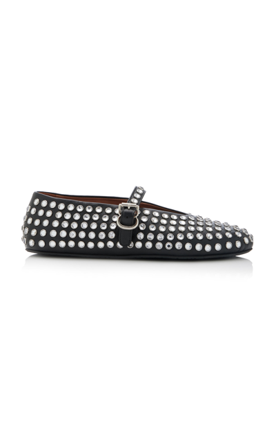 Alaïa Leather Mary Jane Flats With Allover Studs In Black
