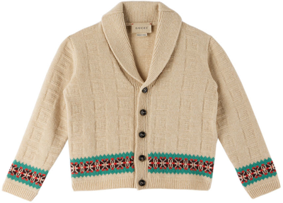 Gucci Baby Beige Angela Lynne Edition Square G Cardigan In 9879 Oatmeal/multico