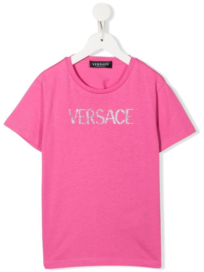 Versace Kids' Embellished Logo T-shirt In Pink