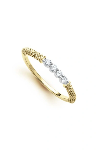 Lagos 18k White & Yellow Gold Signature Caviar Diamond Stacking Ring - Exclusive In Gold Diamond