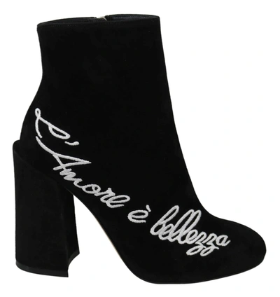 Dolce & Gabbana Embroide Ankle Boots In Lambskin Women's Suede In Black