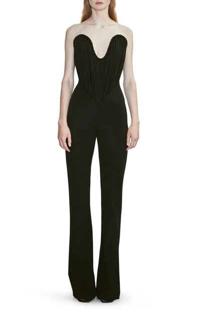 Et Ochs Gabriel Strapless Gathered Glossed-jersey Jumpsuit In Black