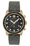 Versace Men's Greca Dome Chronograph Leather Strap Watch, 43mm In Black Gold
