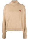 Kenzo Boke Flower-embroidered Wool Jumper In Brown