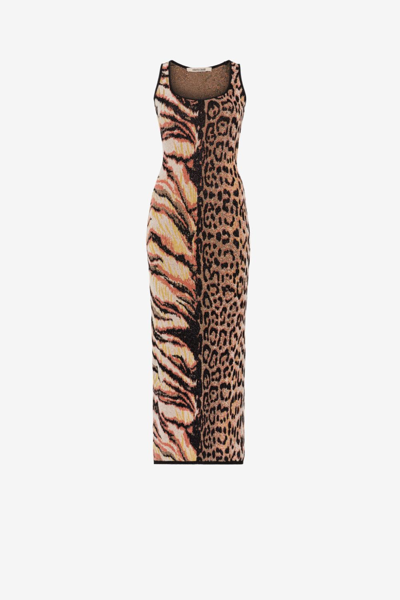 Roberto Cavalli Kleid Mit Animal-print In Brown