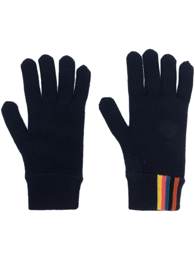 Paul Smith Striped Knitted Wool Gloves In Blau