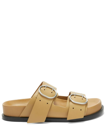 Jil Sander Buckle Leather Flat Sandals In 251