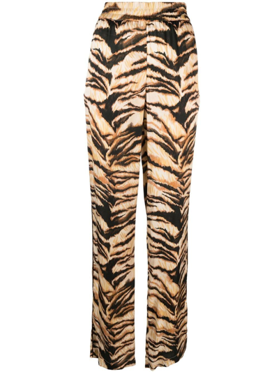Roberto Cavalli High-waisted Tiger-print Trousers In Multicolor