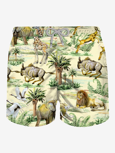 Mc2 Saint Barth Man Classic Swim Shorts Wild Life Print In Brown