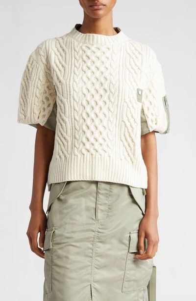 Sacai Hybrid Wool Knit & Nylon Twill Top In Multi