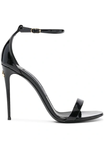 Dolce & Gabbana 105 Logo Plaque Calf Leather Sandals In Nero Scuri