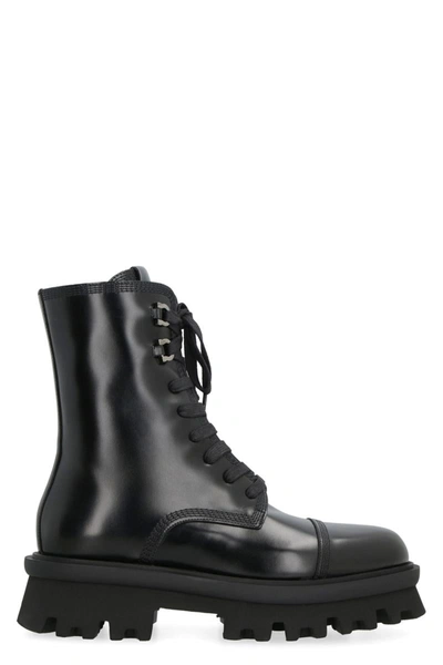 Ferragamo Kira Leather Combat Boots In Black