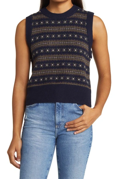 Faherty Highland Fair Isle Sweater Vest In Navy Multi