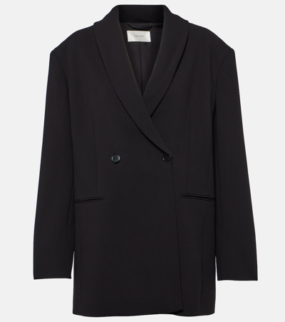The Row Wallis Double Breasted Stretch Wool Crepe Blazer In Black