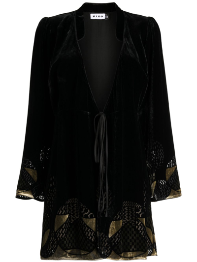 Rixo London Black Iris Velvet Wrap Dress In Black  