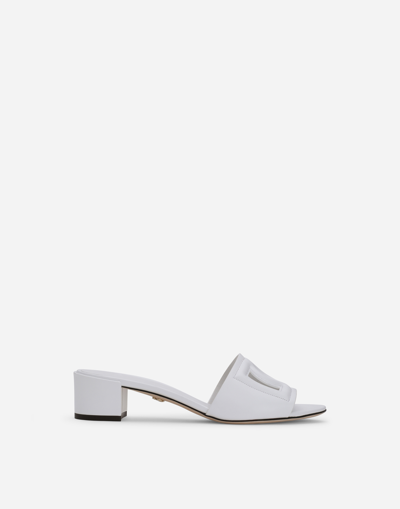 Dolce & Gabbana Calfskin Mules With Dg Millennials Logo In White