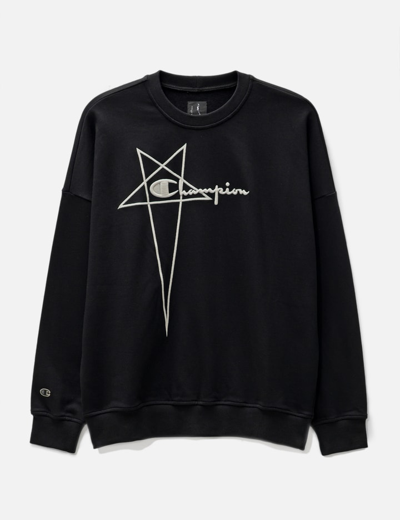 Rick Owens X Champion Logo-embroidered Cotton Sweatshirt In Black