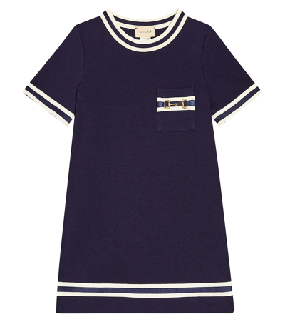 Gucci Kids'  Horsebit Cotton Jersey Dress In Blue