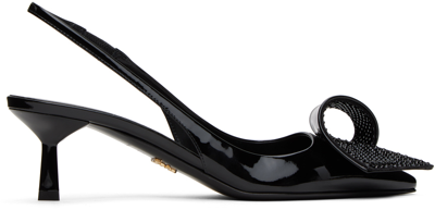 Prada Crystal-embellished Patent Leather Slingback Pumps In Black