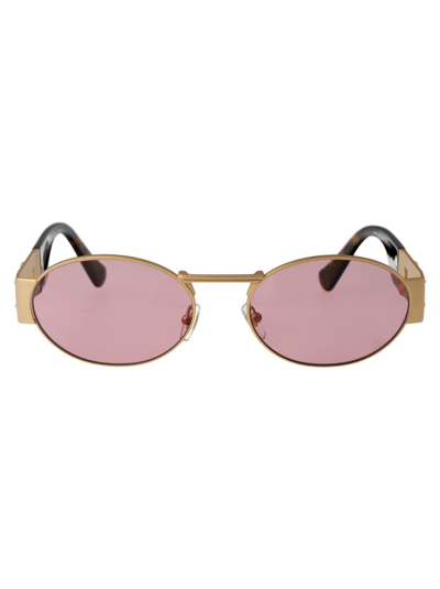 Versace Runde Sonnenbrille In 100284 Matte Gold