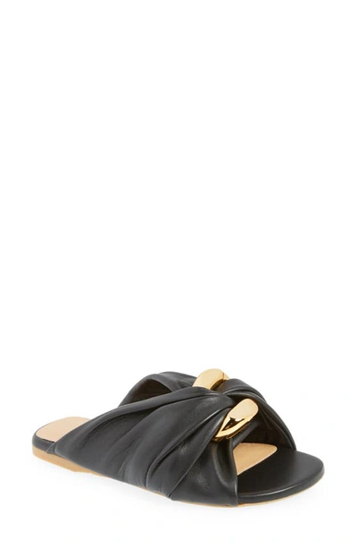Jw Anderson Corner Chain-embellished Gathered Leather Slides In Black