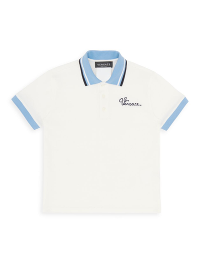 Versace Kids' Short-sleeved Polo Shirt In White Navy