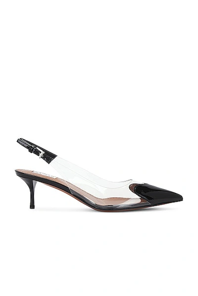 Alaïa Le Caur 55 Pu And Patent-leather Slingback Pumps In Noir
