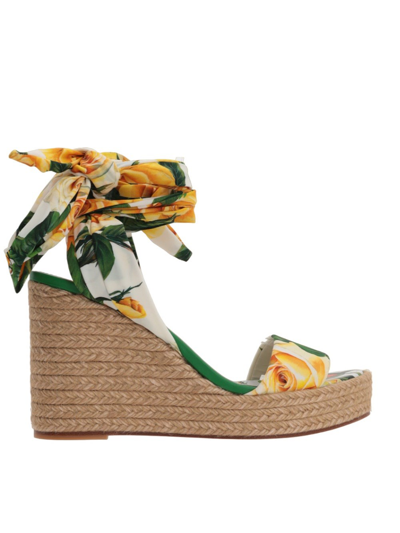 Dolce & Gabbana Stretch Silk Wedge Sandal In White