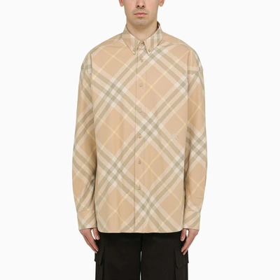 Burberry Logo Check Printed Cotton Shirt In Cream