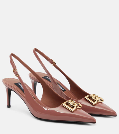 Dolce & Gabbana Pink Slingback With Metallic Logo In Patent Leather Woman