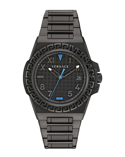 Versace Men's Swiss Greca Reaction Black-tone Stainless Steel Bracelet Watch 44mm