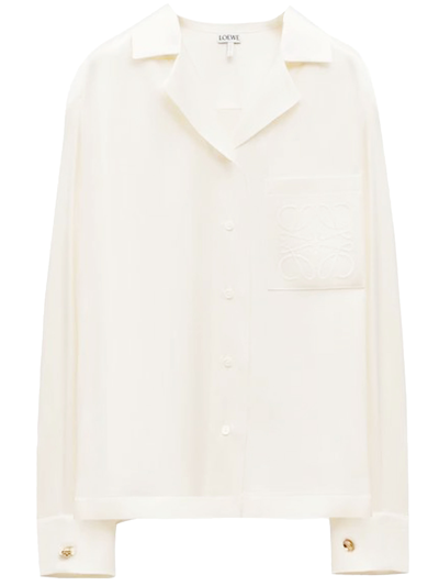 Loewe Anagram Silk Button-front Pajama Blouse In White