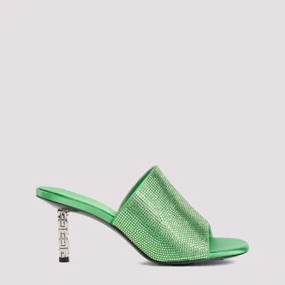Givenchy G Cube Satin Flat Sandals With Strass In Green