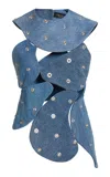 A.w.a.k.e. Upcycled Studded Denim Island Top In Blue