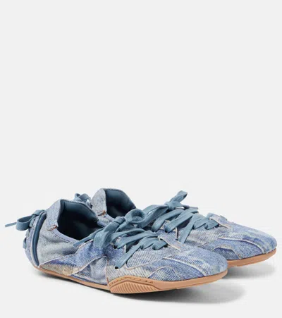 Acne Studios Bilaria Paneled Logo-print Denim Ballet Flats In Blue