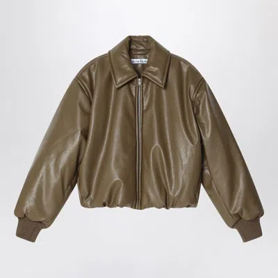 Acne Studios Khaki Green Faux Leather Zipped Bomber Women In Ab6 Khaki Green