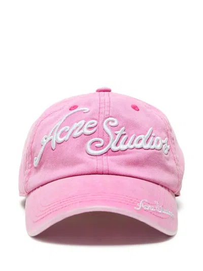 Acne Studios Womens Script Logo-embroidered Cotton Baseball Cap Bubble Pink