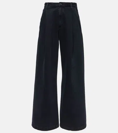 Agolde Ellis Pleated Wide Leg Trouser Jeans In Mascara (washed Black)